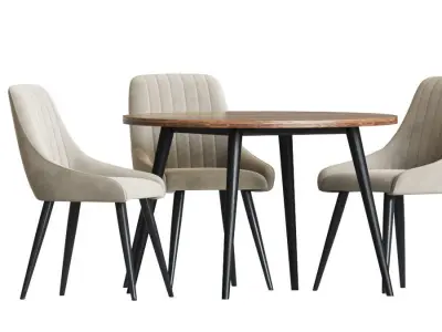 Dining Set round table with four chairs 3D model