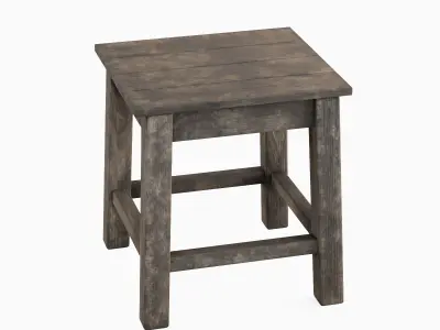 Old Wooden Tabouret 03 Low-poly 3D model