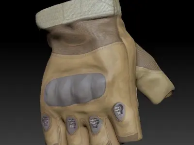Half finger military leather gloves 07 Low-poly 3D model