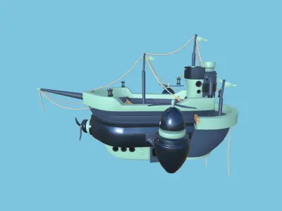 Cartoon Airship 09 - Blue Camouflage - Low Poly Ship Low-poly 3D model
