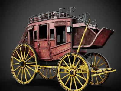 Stagecoach horse drawn wagon 3D model