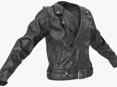 Classic Rocker Leather Jacket Black 3D model