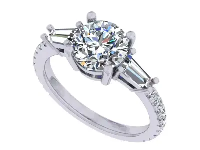 2carat Round And Bauggate Stone Engagement Ring 3D print model