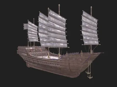 wooden sailing ship Low-poly 3D model
