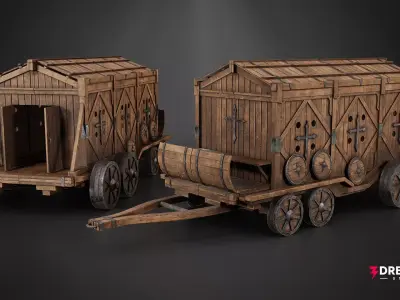 Medieval War Wagon - Armored Battle Carriage Low-poly 3D model