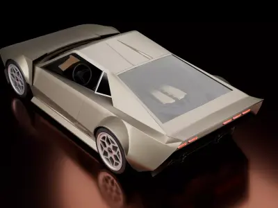 Cyber styled 70s concept supercar Low-poly 3D model