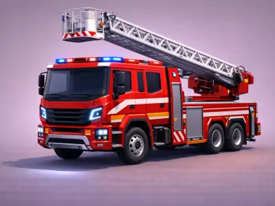 Low Poly Modern Ladder Fire Truck Vehicle Model PBR Texture Low-poly 3D model