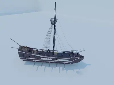 Pirate Ship 3D model - Single Cannon Low-poly 3D model