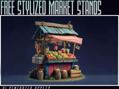 Free Stylized Market Stands Free 3D model
