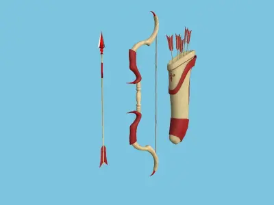 Archer Bow 04 Red Beige - Quiver Fantasy Weaponry Low-poly 3D model