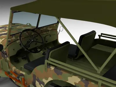 Full w chassis Jeep Willys MB Military Camo HDRI 3D model