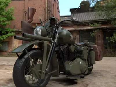 Motorcycle Custom Military HD Low-poly 3D model