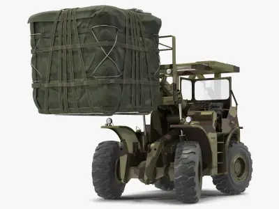 Pettibone Rough Terrain Military Forklift with Cargo Rigged  purchase 3D model