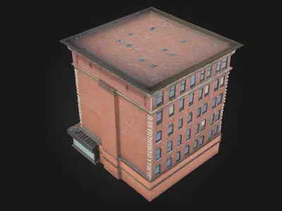 Brick Hotel Building  Vintage Elegance with Urban Charm 3D model