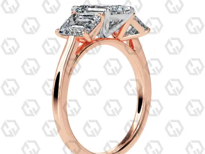 Ring 133 Emerald 3 stone ring plain cathedral shank 3D print model