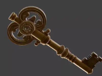 Stylized 3D Steampunk Mechanical Key Low-poly 3D model