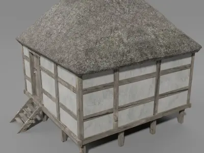 Medieval barn Low-poly 3D model