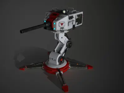 Retro-Futuristic Defense Turret  -Electro-Guardian Low-poly 3D model