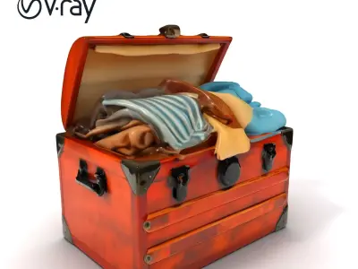 Antique Wooden Chest Model Pack with Clothing Detail Low-poly 3D model