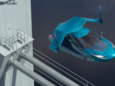 Concept Hover Car in Turquoise Color in Flying 3D model