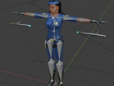 Beautiful police woman girl Low-poly 3D model