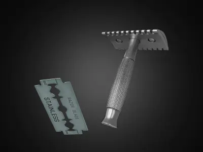 Vintage safety razor shaving and blade 3D model