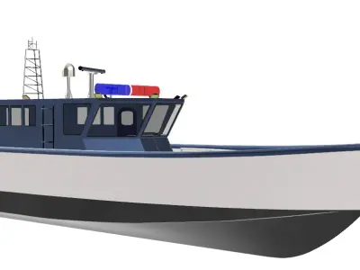 8m boat with interior cabin for simulation and gaming projects 3D model