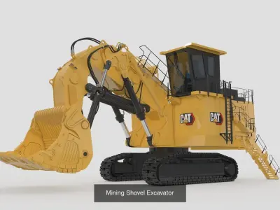 Two Mining Excavator and One Mining Truck 3D Model Pack