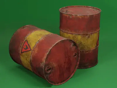 Damaged flammable barrel Free low-poly 3D model