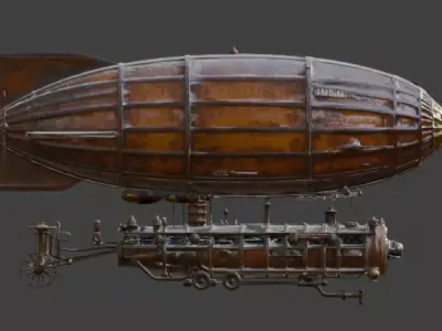Stylized 3D Steampunk Command Airship Low-poly 3D model