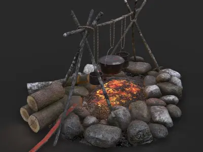 Camping Fire Pit  Low-poly 3D model