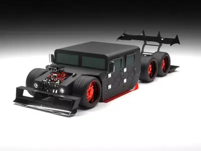 Black Military drift Truck with Giant Rear Wing 3D model