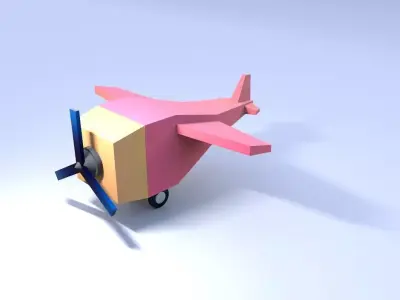 cartoon Aero plane Low Poly Light Aircraft Cessna Airplane 3D model