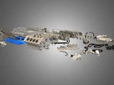 V8 Supercharger Disassembled Car Engine 3D model