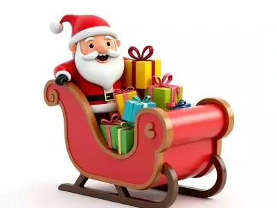 Title Stylized Santa Claus Sleigh 3D Model Low-poly 3D model