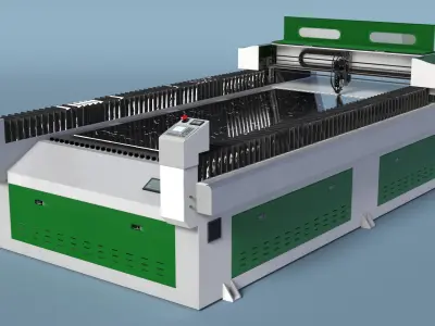  Green Large Format CNC Laser Cutter with Aluminum Sheet Rigged 