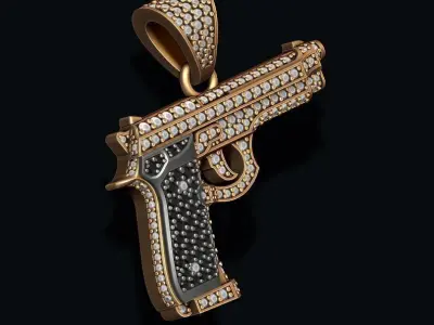 Gun pendant with diamonds 3D print model