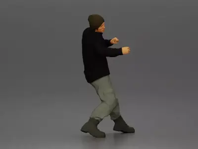 Asian Man in Hoodie and Cargo Pants Fighting with Strong Stance 3D print model