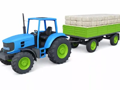 Generic Tractor Trailer Hay Load Farm Transport Vehicle 3D model