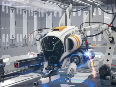 Sci-Fi Drones Low Poly Futuristic Package 5 Items 3D model