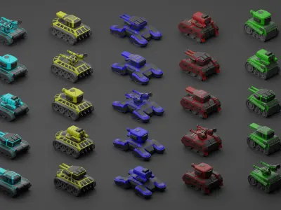 Set of low-poly tank Low-poly 3D model