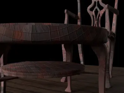 3D Historic Table and Chair Set - for game assets and Animation Free low-poly 3D model