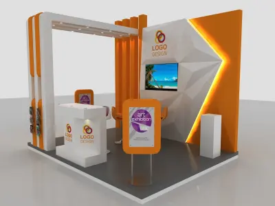 Exhabition orange and exhibition stand 3D model
