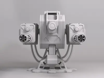 Sci Fi Machine Gun Turret Minigun Military Weapon Robot 3D model
