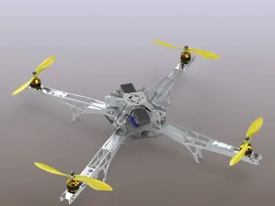 Quadcopter drone with two propellers 3D model