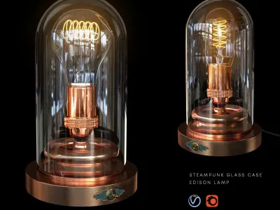 Steampunk Glass Case - Edison Lamp 3D model