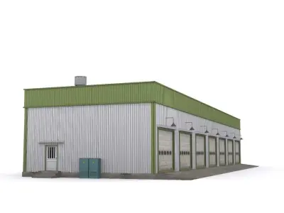 Garage industrial building Low-poly 3D model