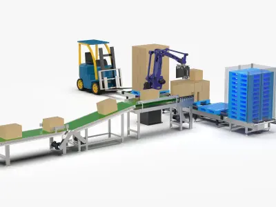 Robot Palletizing Card Board Line 3D model