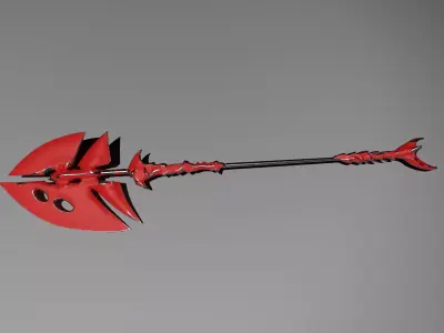 Stylized Red Fantasy Battle Axe Halberd Game Ready 3D Weapon Low-poly 3D model