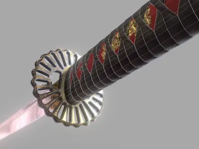 Katana samurai sword Low-poly 3D model 13